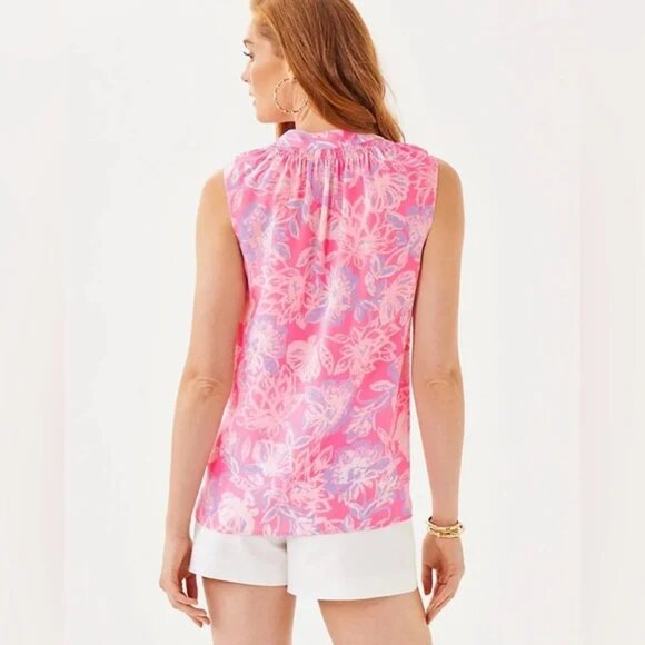 New Lilly Pulitzer Sleeveless Elsa Tank Top Pink Zen Garden - XS - Picture 2 of 3